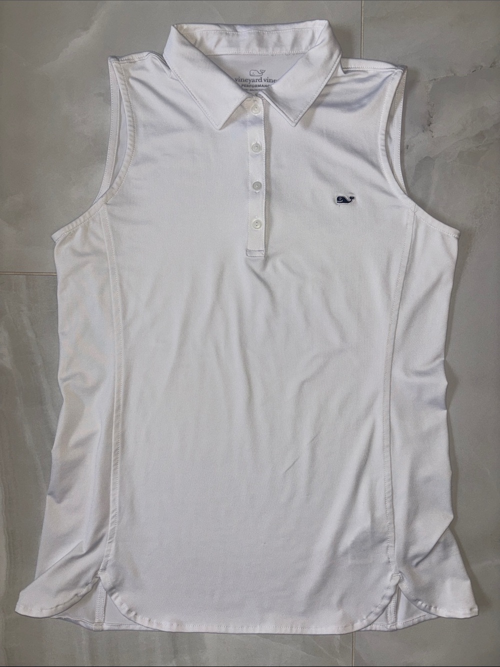 Vineyard Vines White Sleeveless Polo with Navy Whale Logo